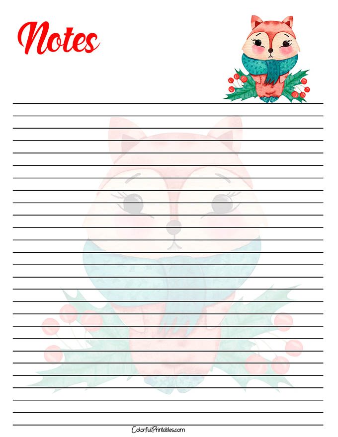 Chipmunk Note paper for the Holidays printable
